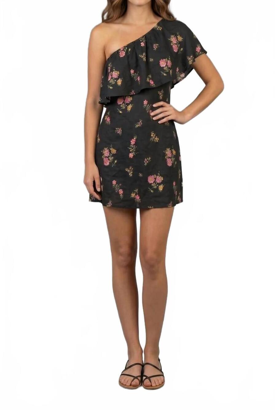NEW MILEY + MOLLY one shoulder floral mini dress in black